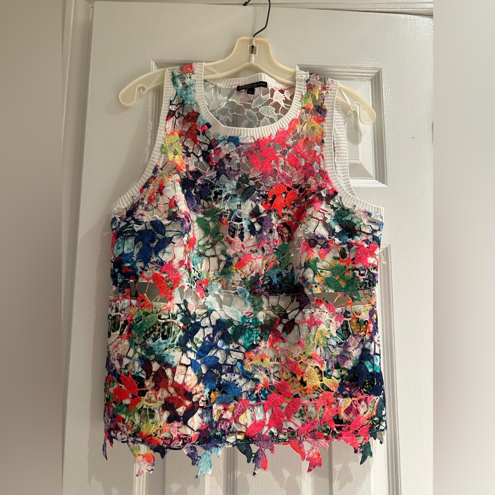 Alberto Makali Red and Blue Graphic Embellished Tank Top
